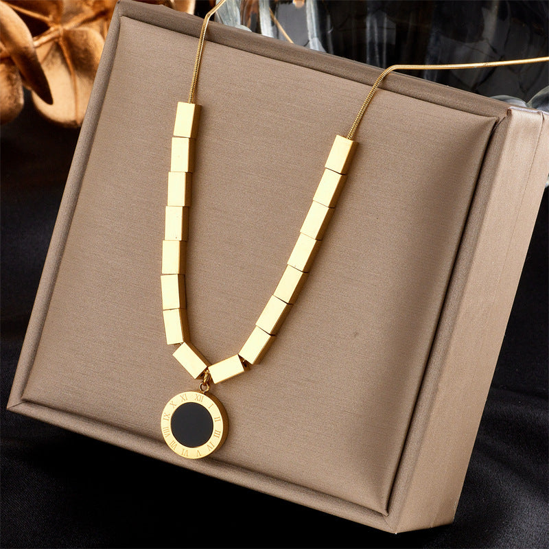 Fashionable Irregular Geometric Heart-Shaped Titanium Steel Plated Gold Multi-Layer Necklace for Women