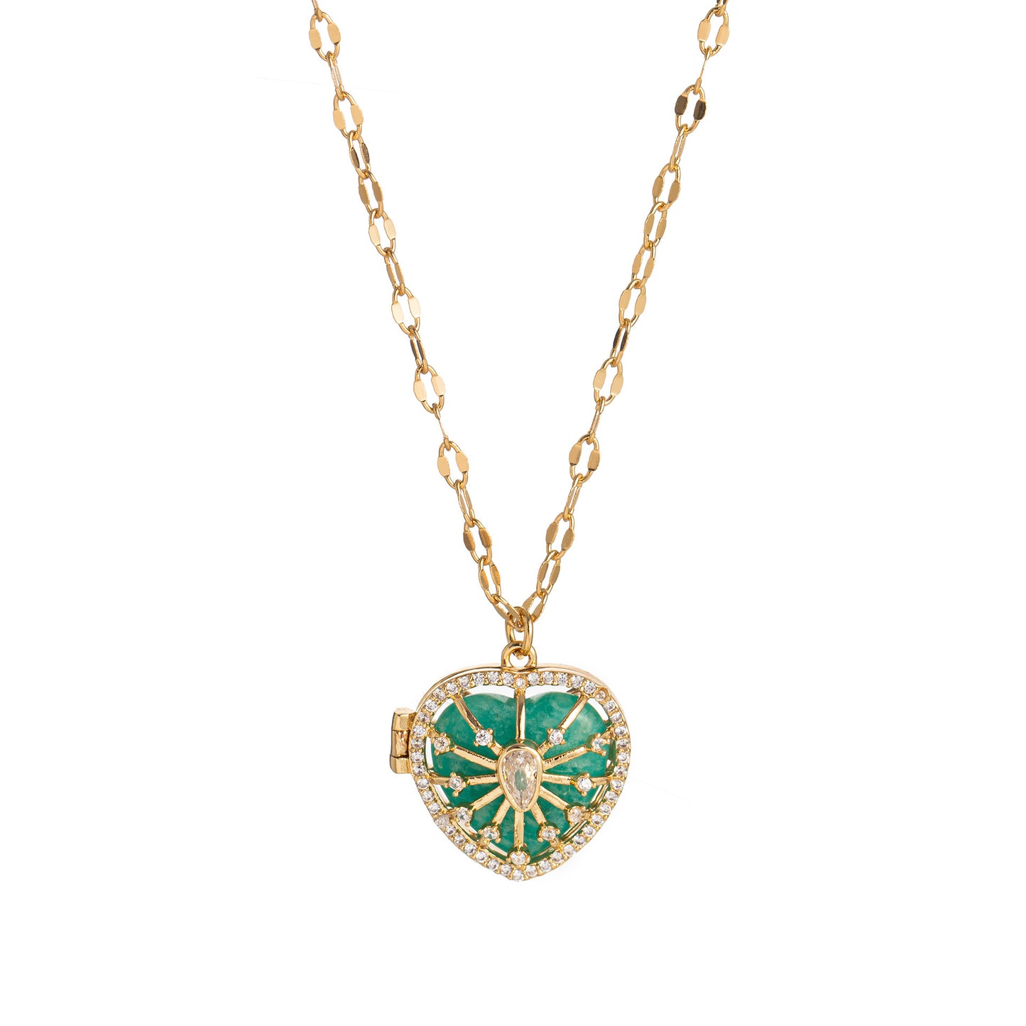 Vintage Heart-Shaped Copper Necklace with Rhinestone Inlay and Toggle Clasp for Women