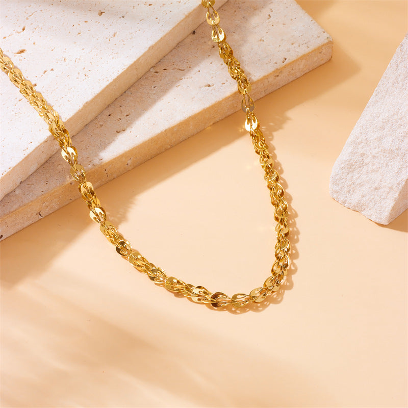 Minimalist Retro Gold-Plated Stainless Steel Feather Tail Necklace for Women