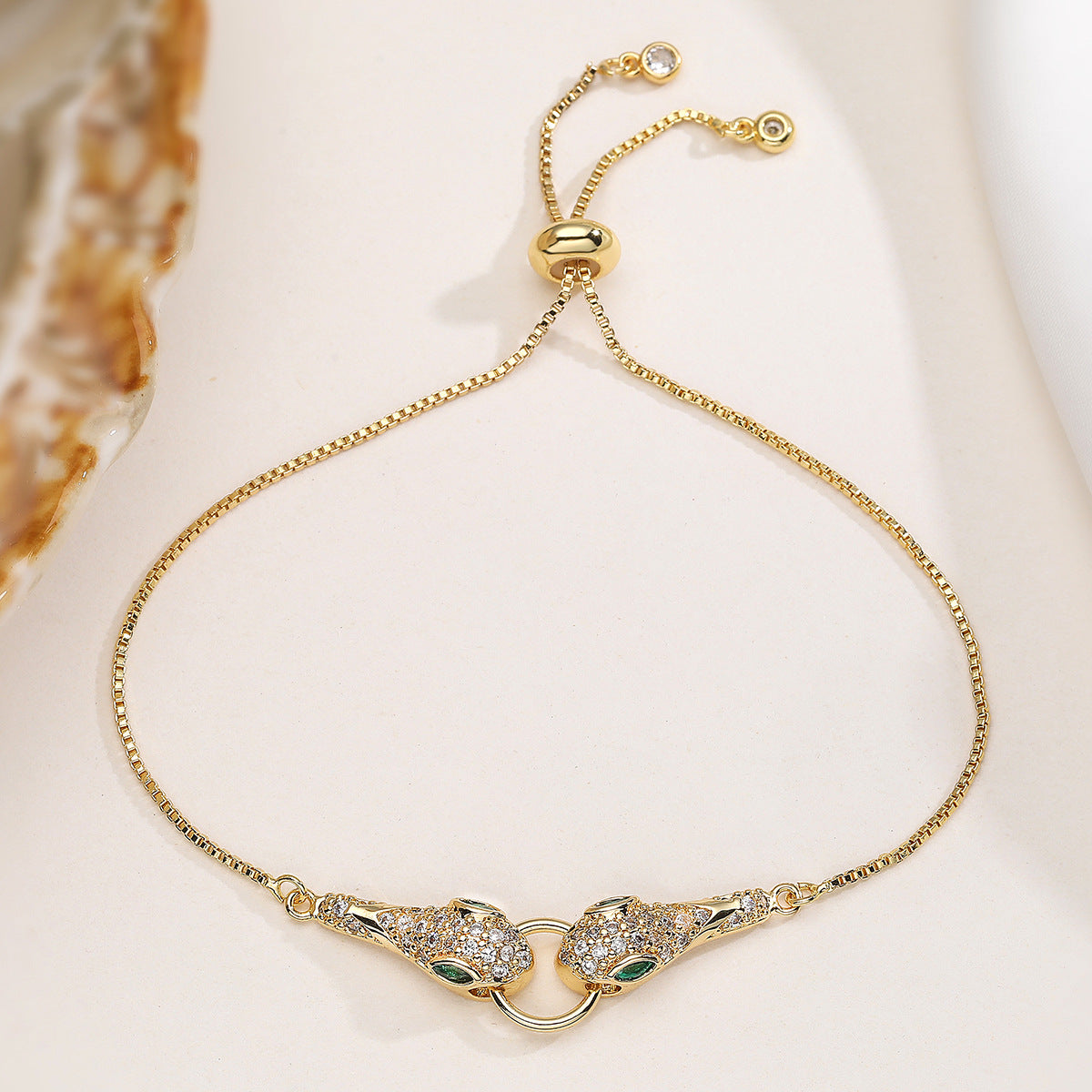 Vintage Luxury 18K Gold Plated Brass Snake Chain Bracelet with Cubic Zirconia for Women