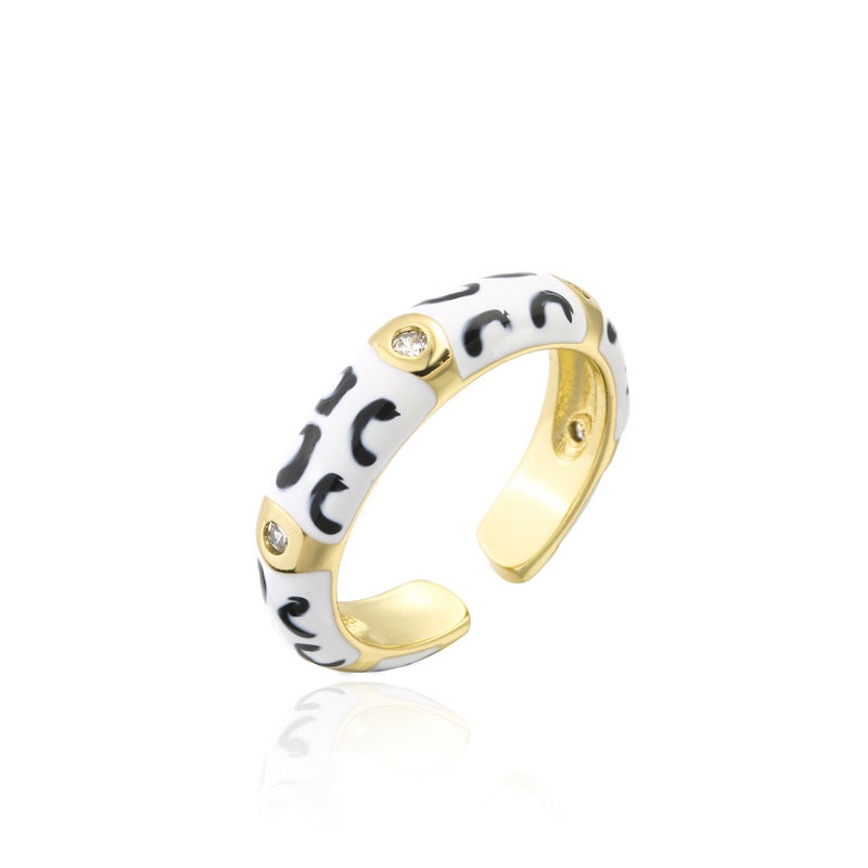 Colorful Drip Oil Geometric Brass Ring with Micro-inlaid Cubic Zirconia for Women