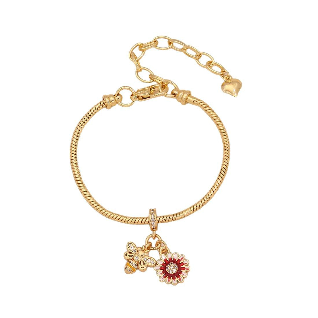 Sweet Floral Heart Brass Inlay Charm Bar for Women