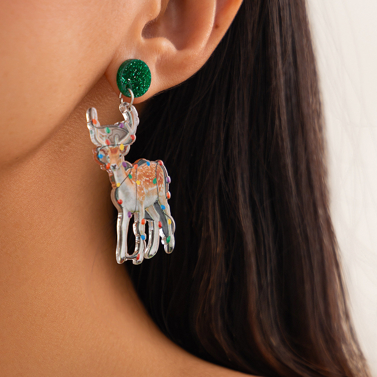 Colorful Reindeer Acrylic Earrings for Women Christmas Holiday Jewelry