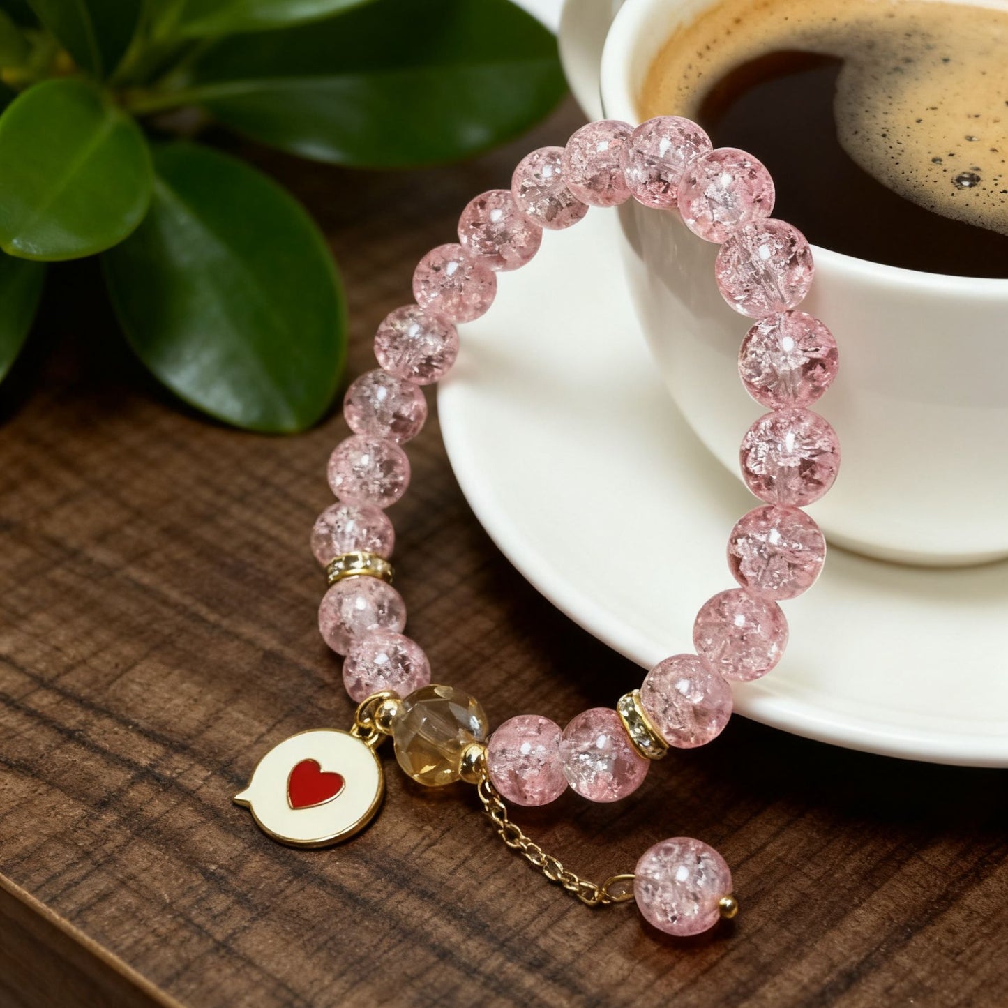 Heart Geometric Glass Crystal Beaded Bracelet for Women