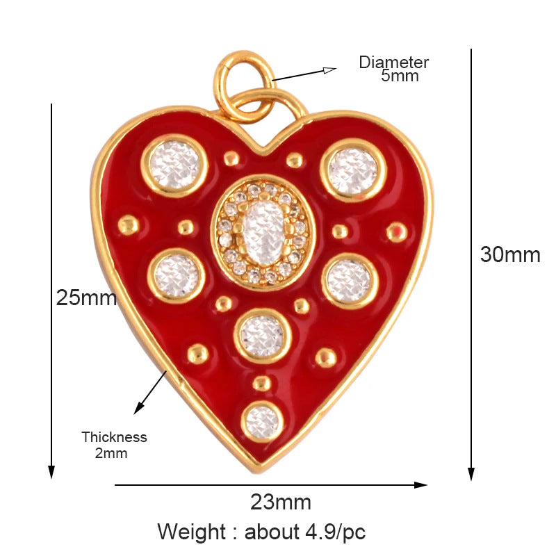 Fashion Heart Shaped Brass Pendant with Cubic Zirconia Inlay Drip Oil Plated Charm Bar for DIY Jewelry