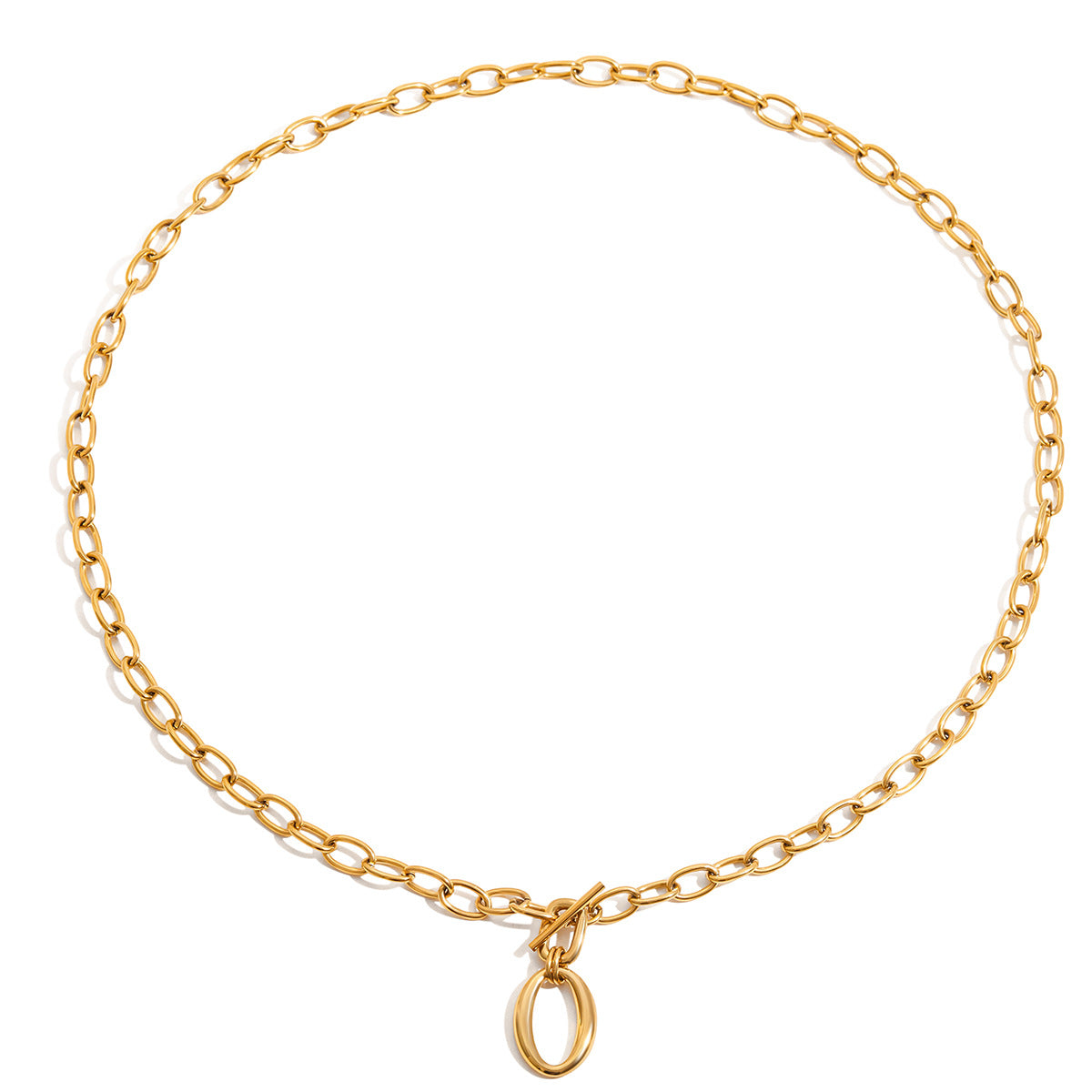 Collar de Mujer Multicapa de Acero Inoxidable con Baño de Oro de 18K y Cierre OT Geométrico de Lujo