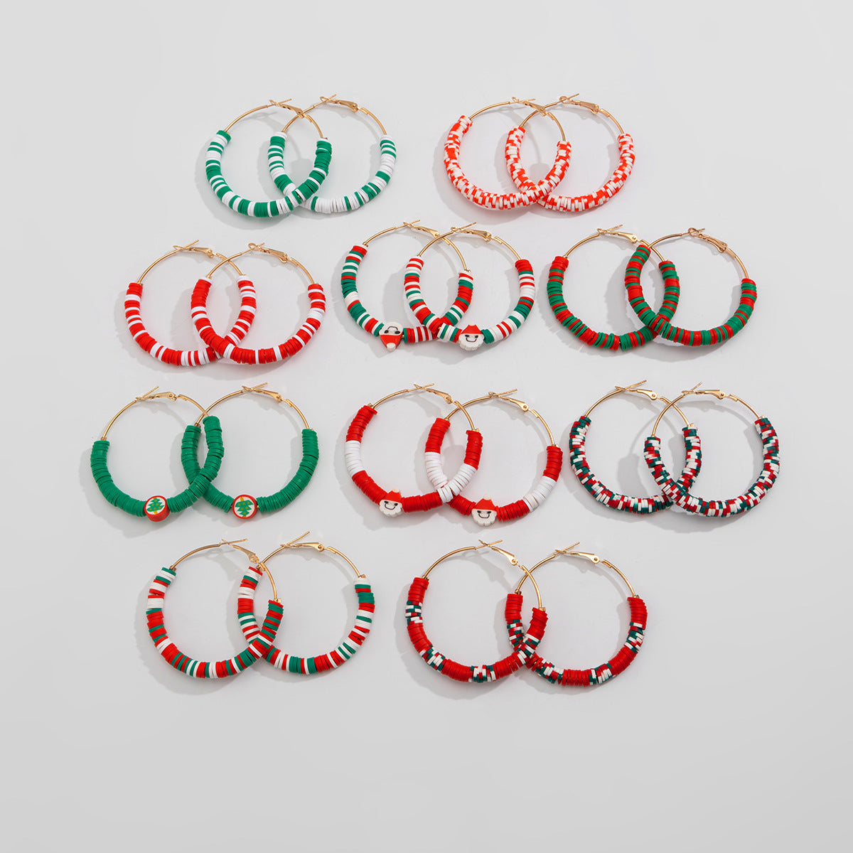 Pendientes de aro geométricos de cerámica con temática navideña y colgante de Papá Noel para mujer
