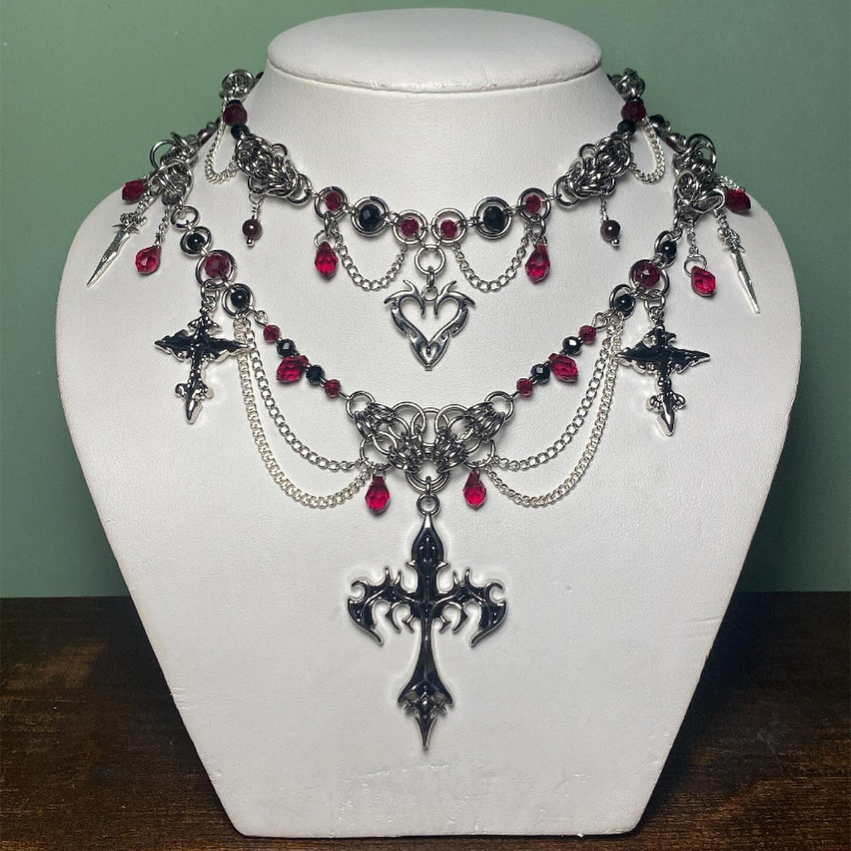 Gothic Style Cross Pendant Necklace for Women with Alloy Material and Electroplated Finish on Standard Chain