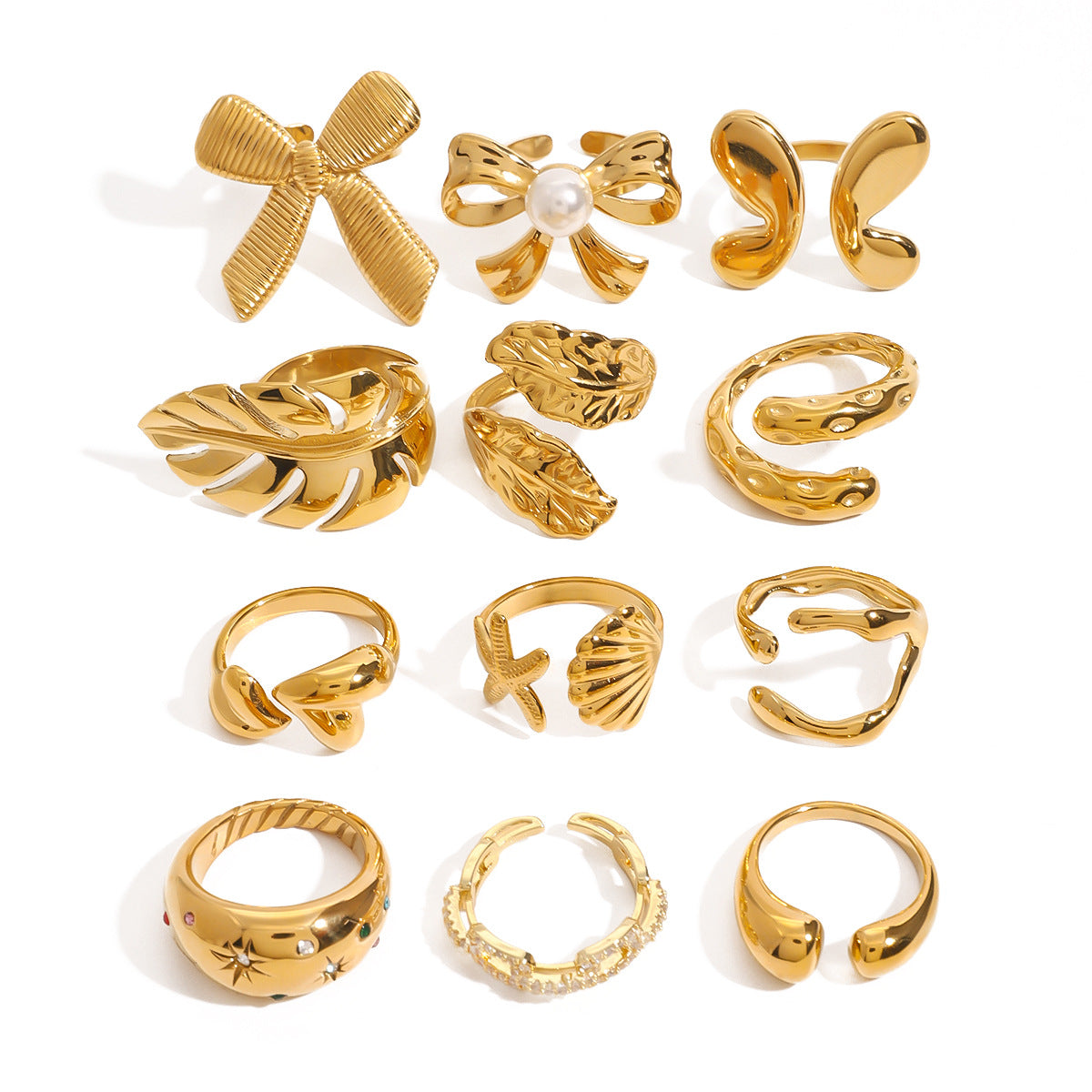 Anillo de acero inoxidable geométrico minimalista con acabado chapado para mujer con acento de mariposa y lazo