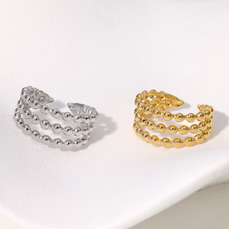 Anillo abierto geométrico minimalista de acero inoxidable con acabado chapado para mujer