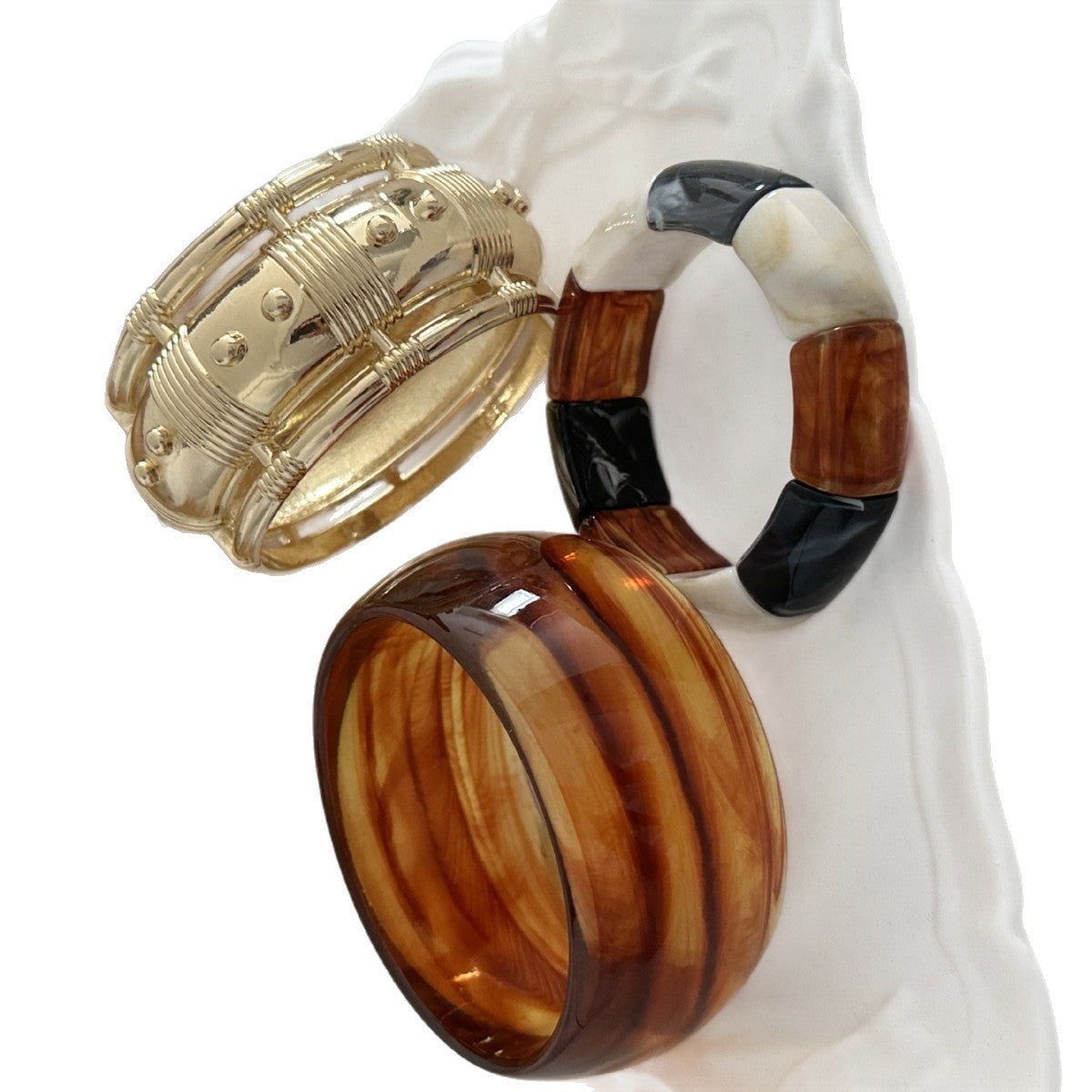 Irregular Geometric Resin Gold Plated Wide Cuff Bracelet