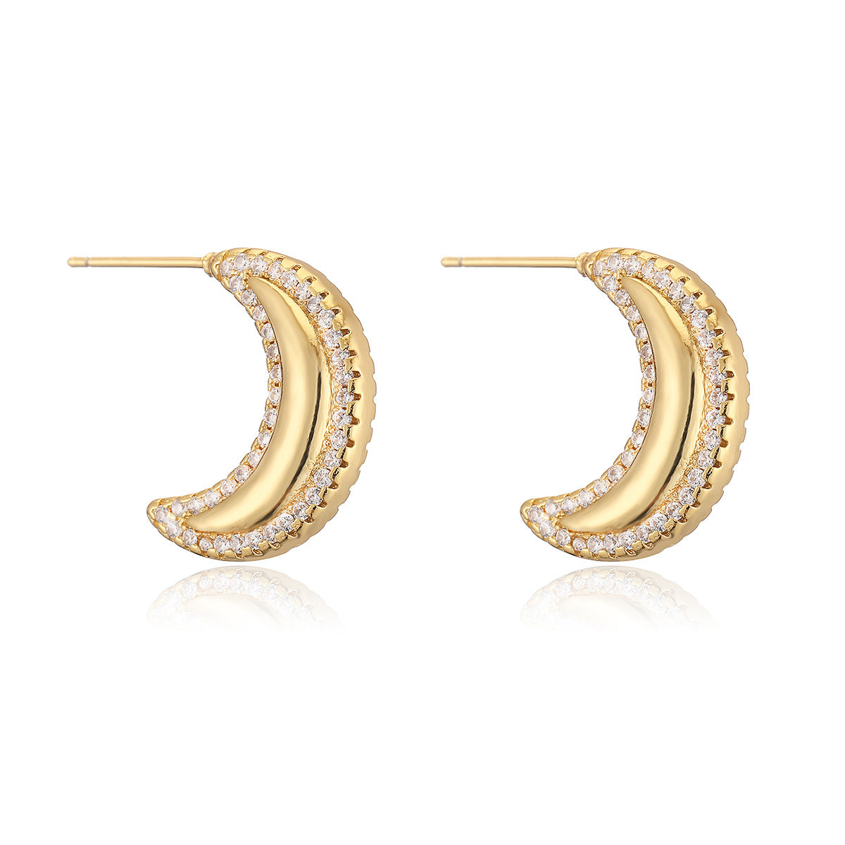 Geometric Earrings for Women with Copper Base Plated in 18K Gold and Micro-Paved Zirconia, Fashion-Forward Minimalist Design
