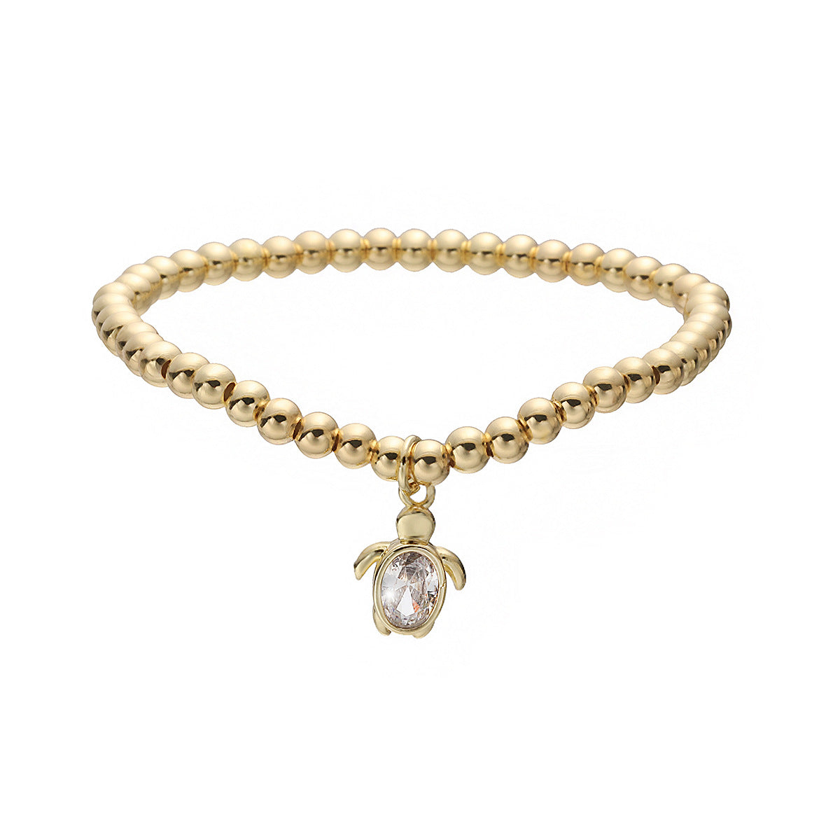 Minimalist Sweet Geometric Brass Gold Plated Cubic Zirconia Turtle Pendant Bracelet for Women