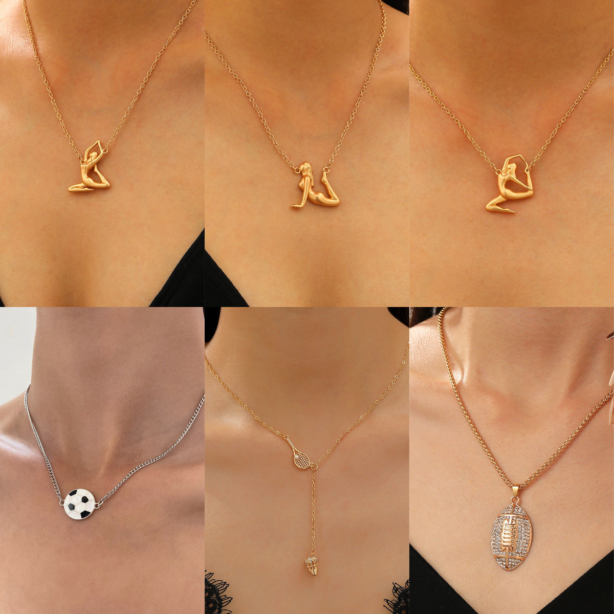 Collana con ciondolo sportivo geometrico in lega placcata per donna
