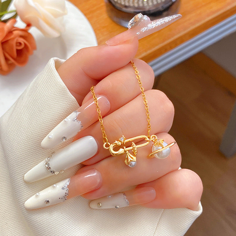 Elegant Luxury Micro-Inlaid Cubic Zirconia Fruit Shape Titanium Steel Necklace with Bamboo Chain