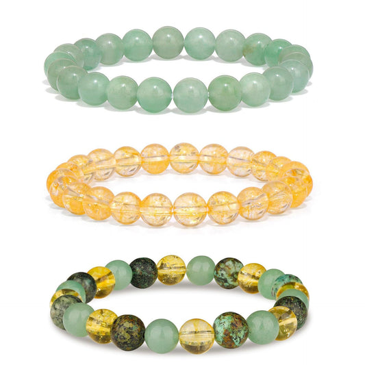 Minimalist Natural Stone Round Beaded Bracelet Set Unisex Handmade Jewelry