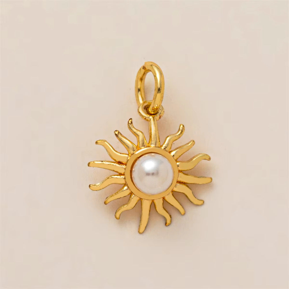 Minimalist Heart Brass Gold Plated Necklace with Cubic Zirconia and Irregular Pearl Charm Bar