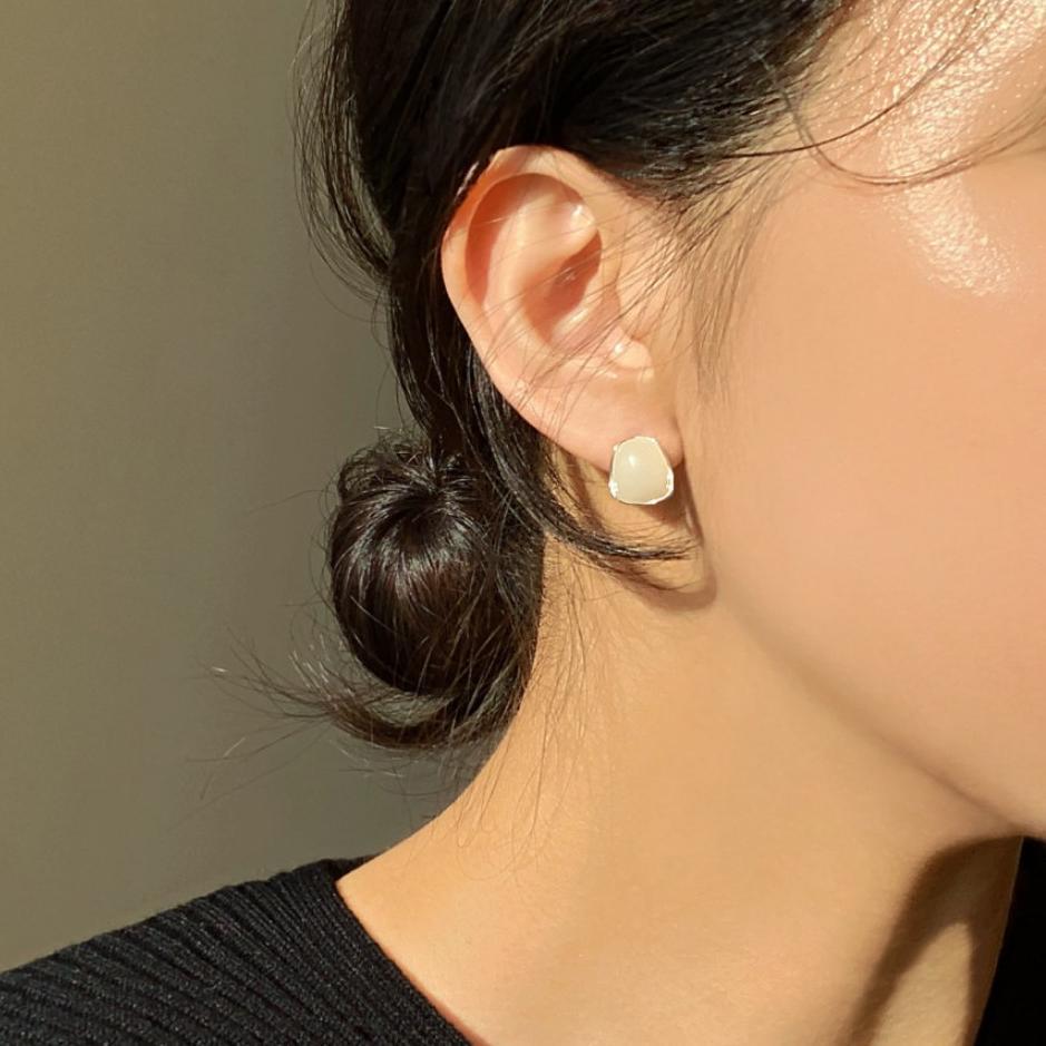 Minimalist Sweet 925 Sterling Silver Round Crystal Inlay Hoop Earrings