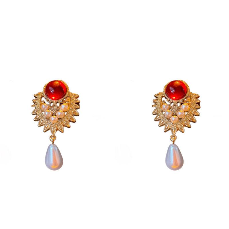Vintage Pearl Drop Earrings with Gold Plating Stainless Steel Posts for Women