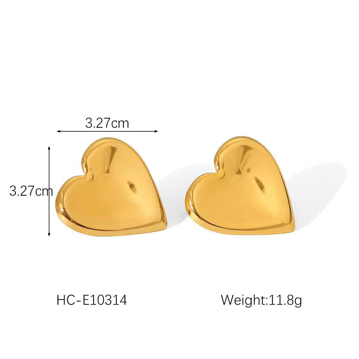 Orecchini a perno minimalisti a forma di cuore in acciaio al titanio con placcatura in oro 18 carati da donna