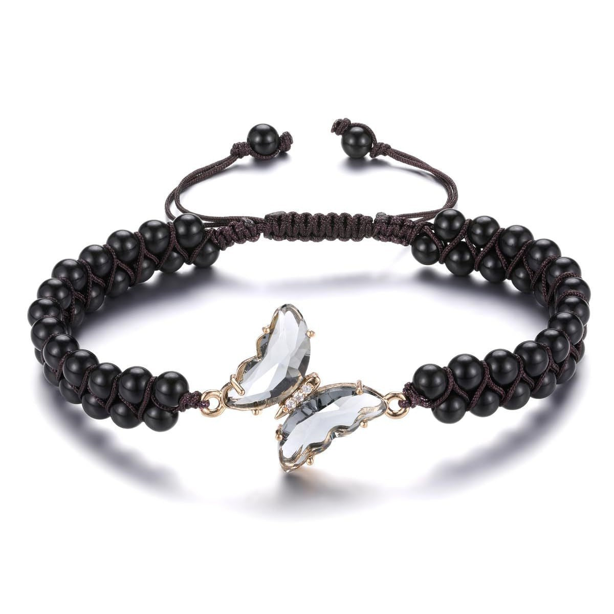 Casual Butterfly Crystal Amethyst Tiger Eye Agate Handmade Woven Bracelet Unisex Adjustable