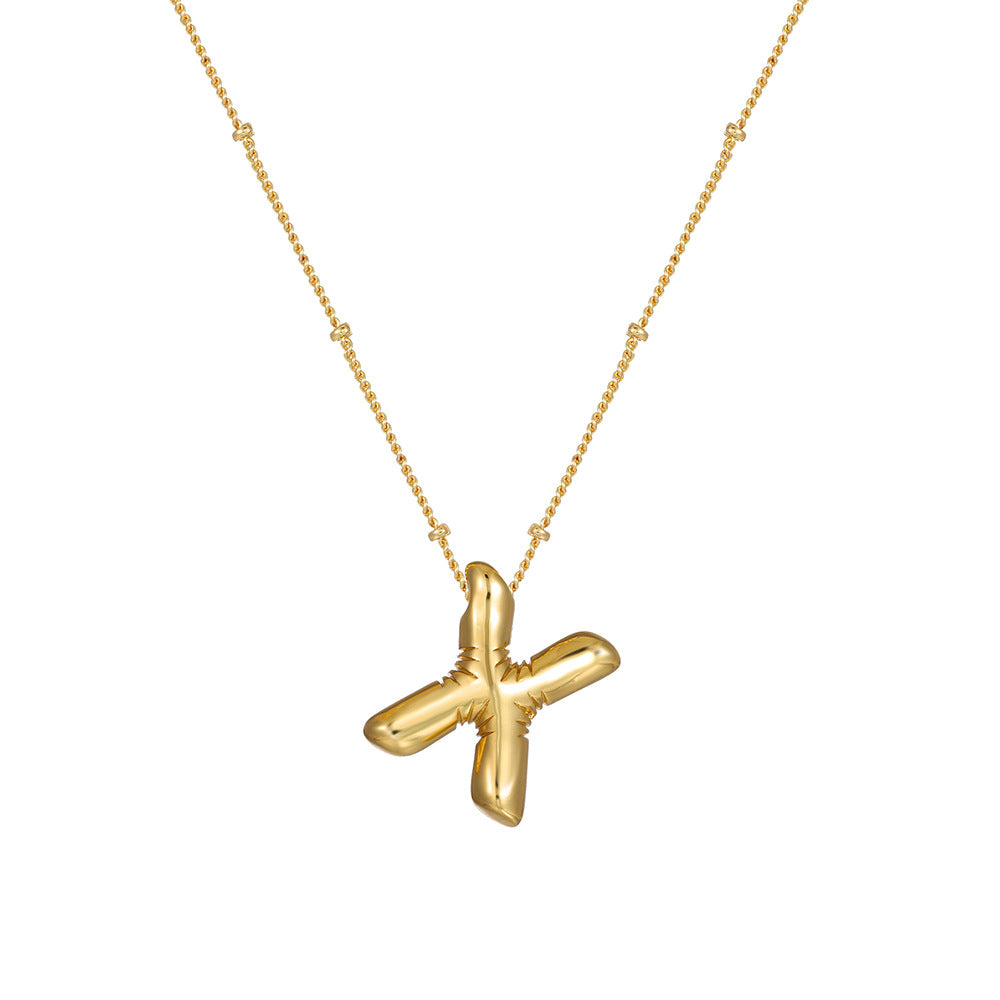 18K Gold Plated Heart Letter Necklace Minimalist Polished Brass Pendant Cable Chain for Women