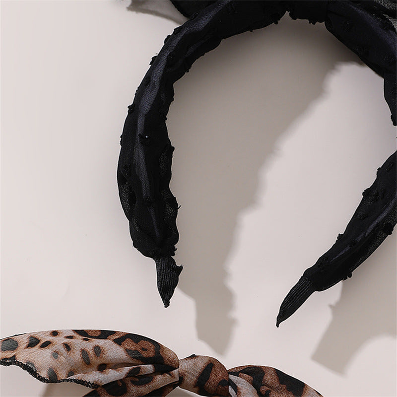 Set cerchietto da bambina con orecchie da coniglio in stampa leopardata con fiocco, accessorio per capelli moda autunno inverno in tessuto con rivestimento in resina