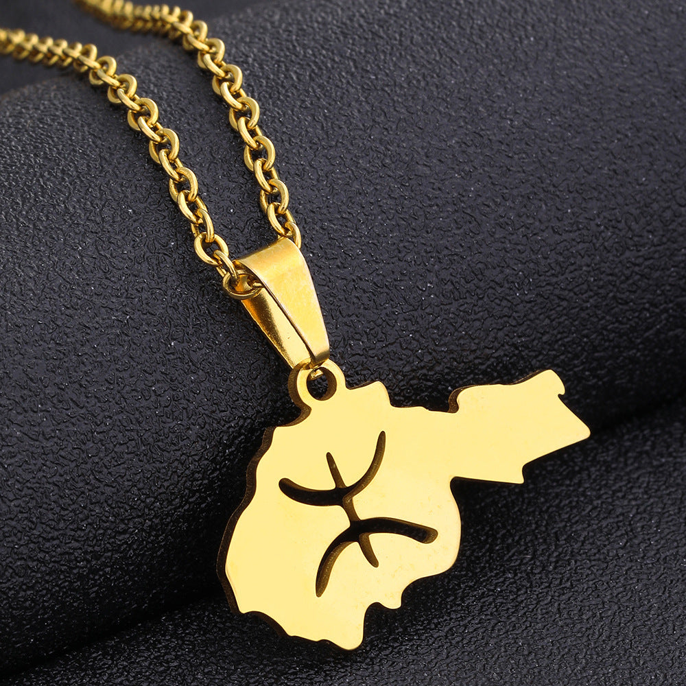 Collar con dije tribal bereber geométrico en acero inoxidable con acabado chapado para mujeres y hombres, cadena étnica minimalista para llevar en capas