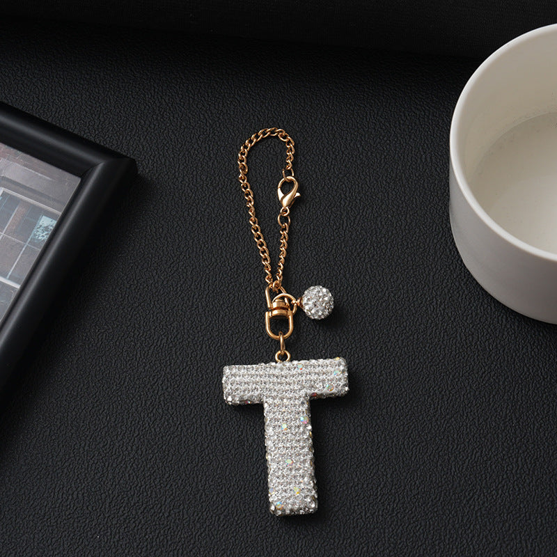Luxury Rhinestone Letter Pendant Resin Charm for Car Cup Chain
