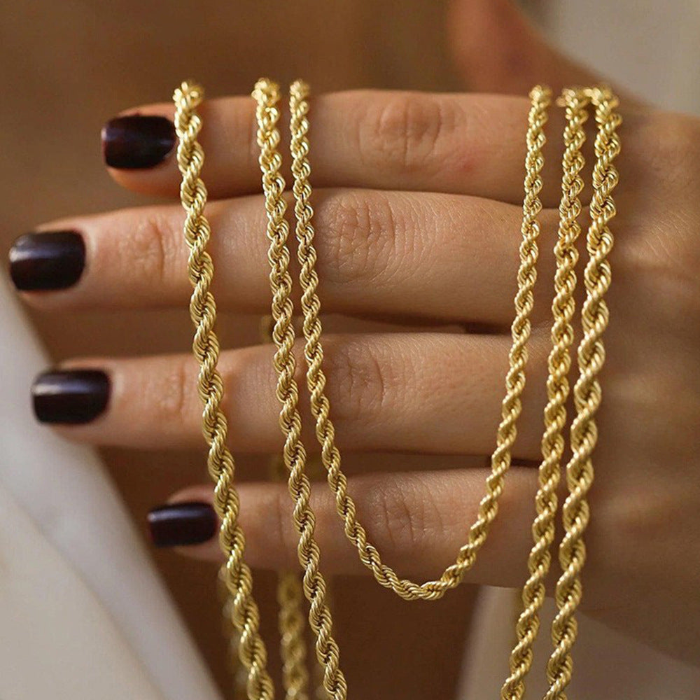 INS Style Geometric Twist Chain Necklace for Women Stainless Steel Plated Necklace
