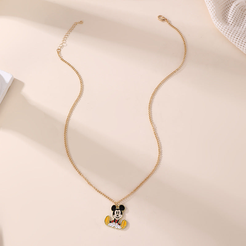 Cartoon Minnie Mouse and Mickey Mouse Resin Pendant Necklace with Bowknot Shape, Enamel Finish, Round Bead Chain, for Kids and Children