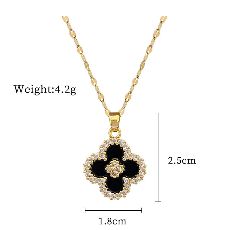 Luxury Clover Flower Rhinestone Pendant Necklace in Titanium Steel Geometric Style for Unisex