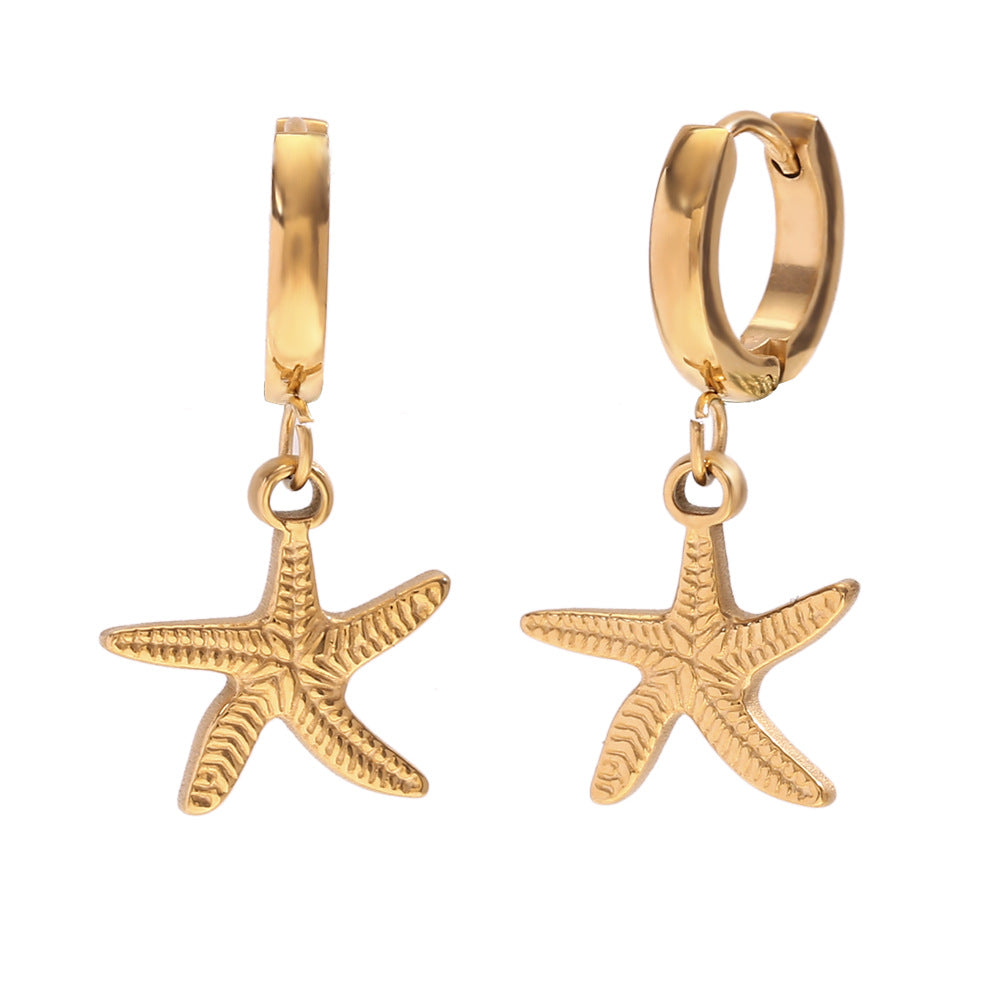 Pendientes Minimalistas de Tortuga, Caballito de Mar y Delfín de Moda en Acero Inoxidable con Baño de Oro de 18K para Mujer