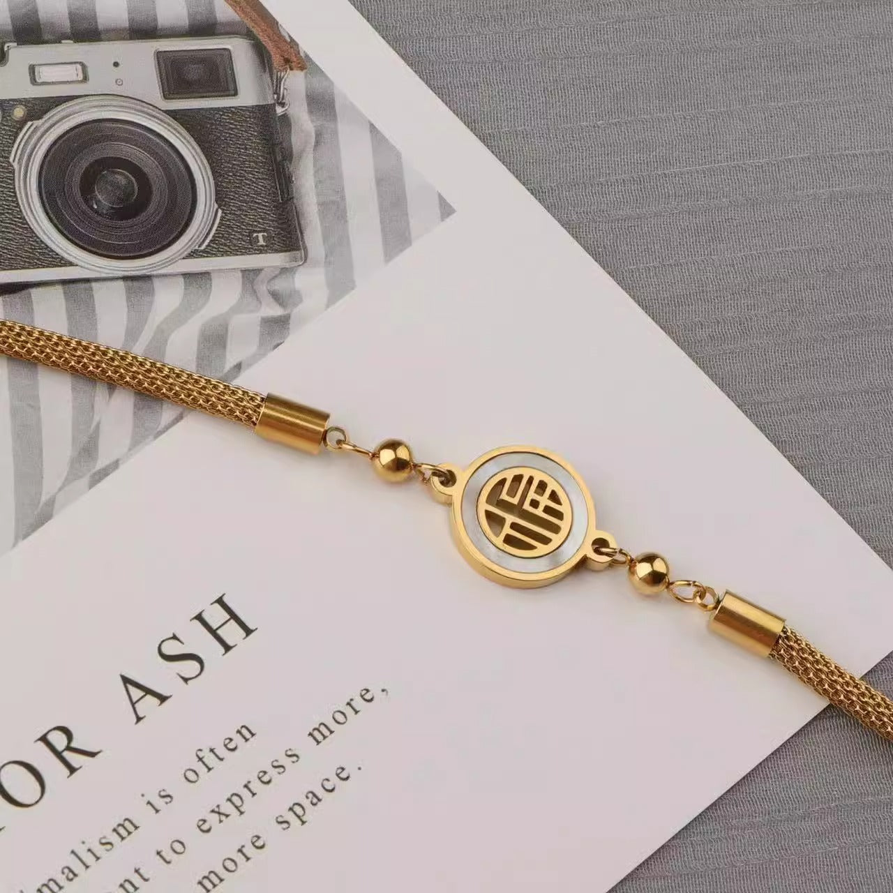 Original Design Chinese New Year Fortune Character Woven 18K Gold Plated Titanium Steel Bracelet for Women