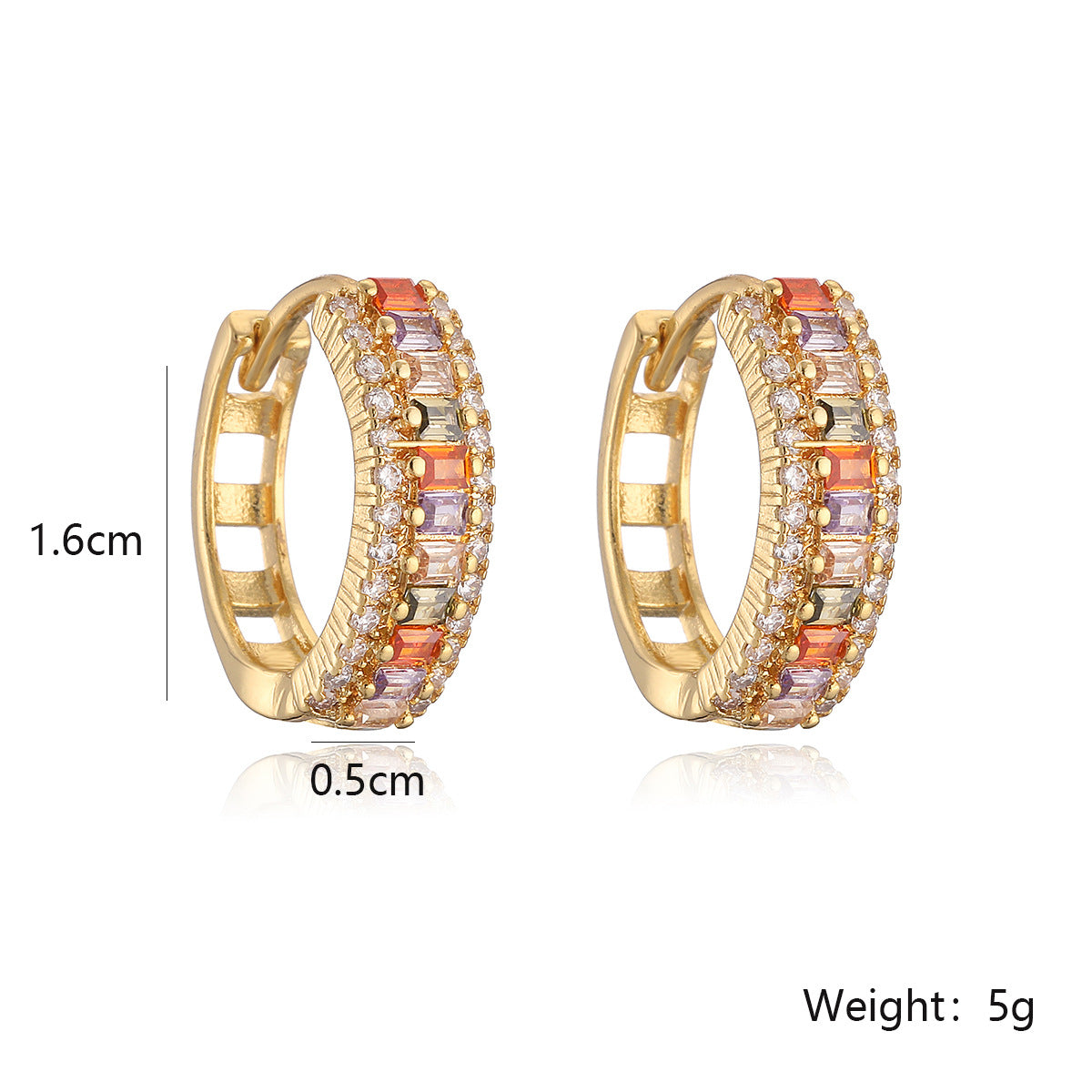 Orecchini a cerchio minimalisti geometrici in rame con placcatura in oro e zirconi, da donna