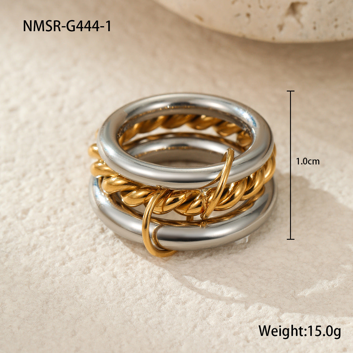 Conjunto de anillos geométricos apilables de lujo de acero inoxidable con baño de oro de 18 quilates y diseño de bloques de color para mujer