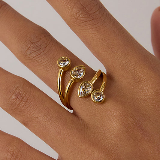 Geometric Stainless Steel Ring with Zirconia Accents Plated for Women Luxury Minimalist Fashion Ring