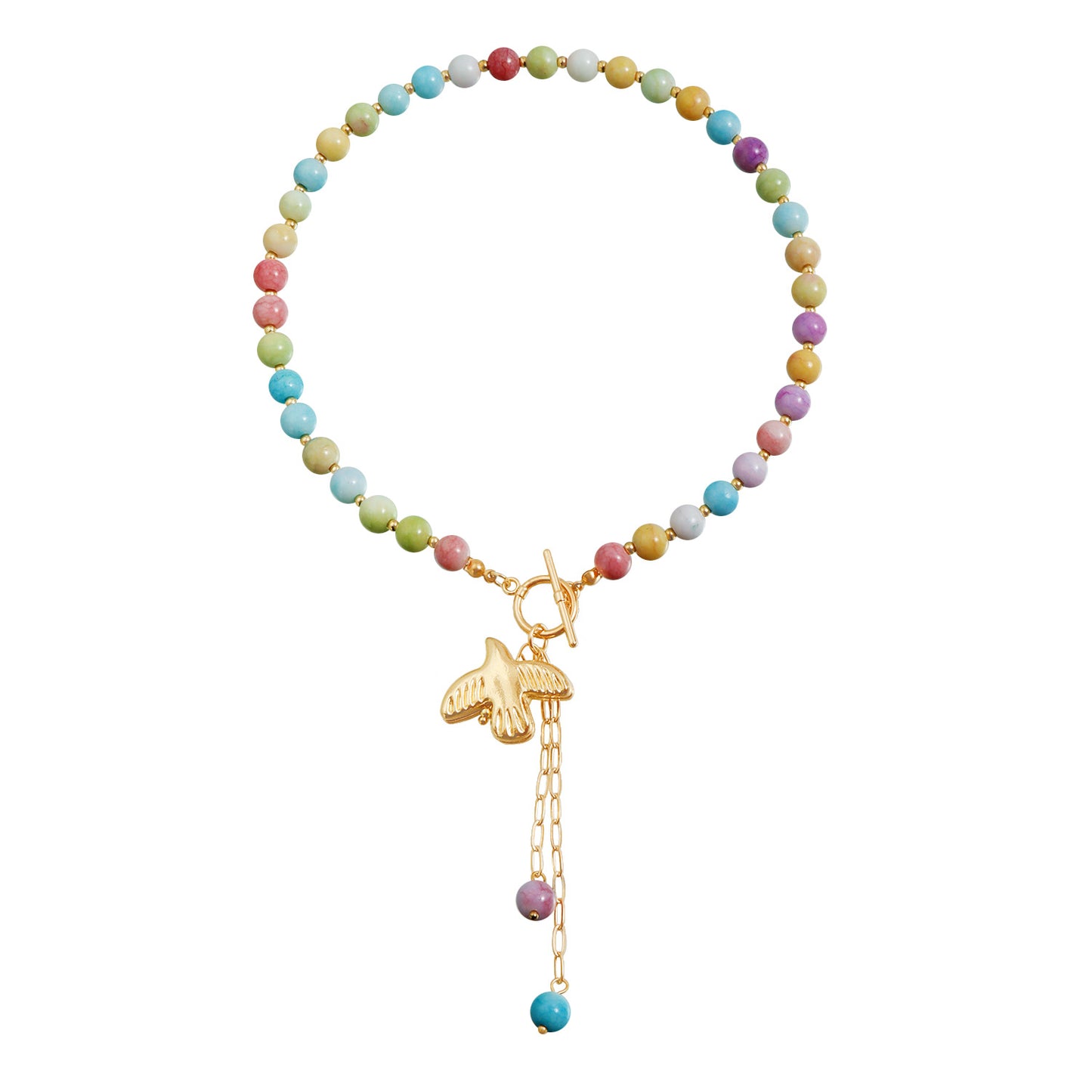 Casual Geometric Heart Alloy Plated Pendant Necklace with Colorful Beads for Women