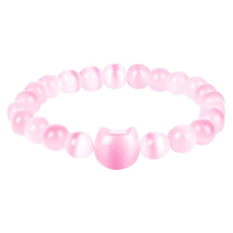 Sweet Animal Cat Obsidian Pink Crystal Bracelet for Unisex