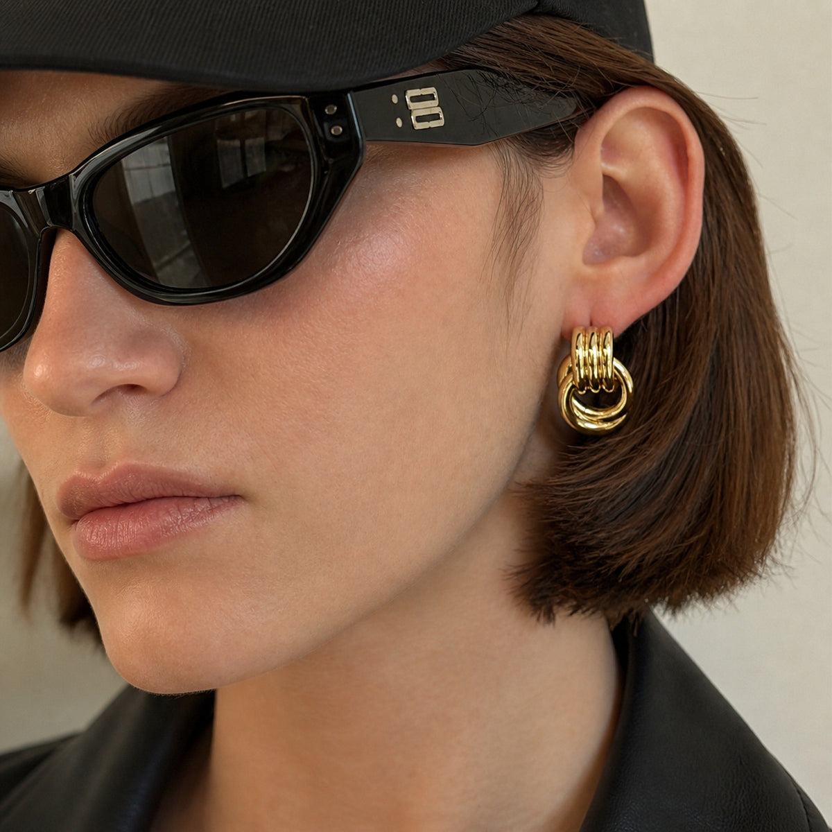 Minimalist 18K Gold Plated Stainless Steel Double Circle Geometric Earrings for Women