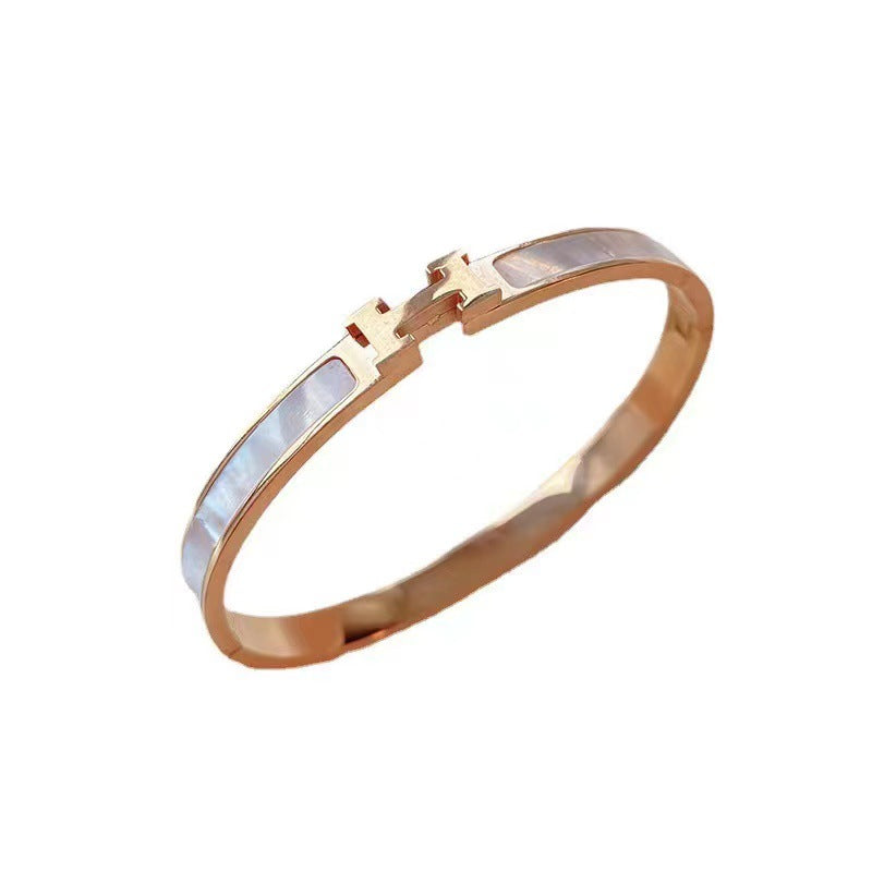 Minimalist H-Shaped Titanium Steel Bracelet for Women with Inlay Detailing, Fashionable and Trendy Hand Jewelry