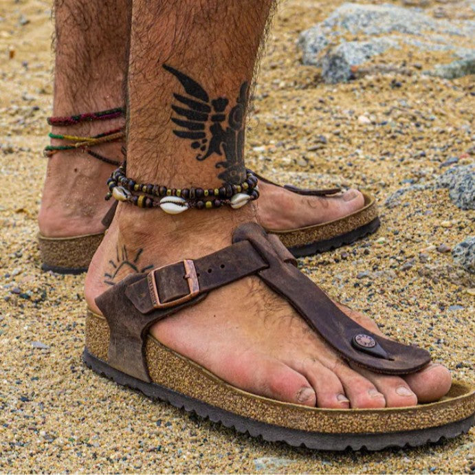 Bohemian Ethnic Geometric Wood Shell Braided Anklet for Men
