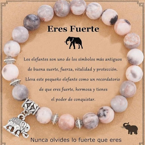 8mm Natural Stone Charm Bar Bracelet with Elephant Amethyst Amazonite Rose Quartz Fluorite Unisex Handmade Jewelry