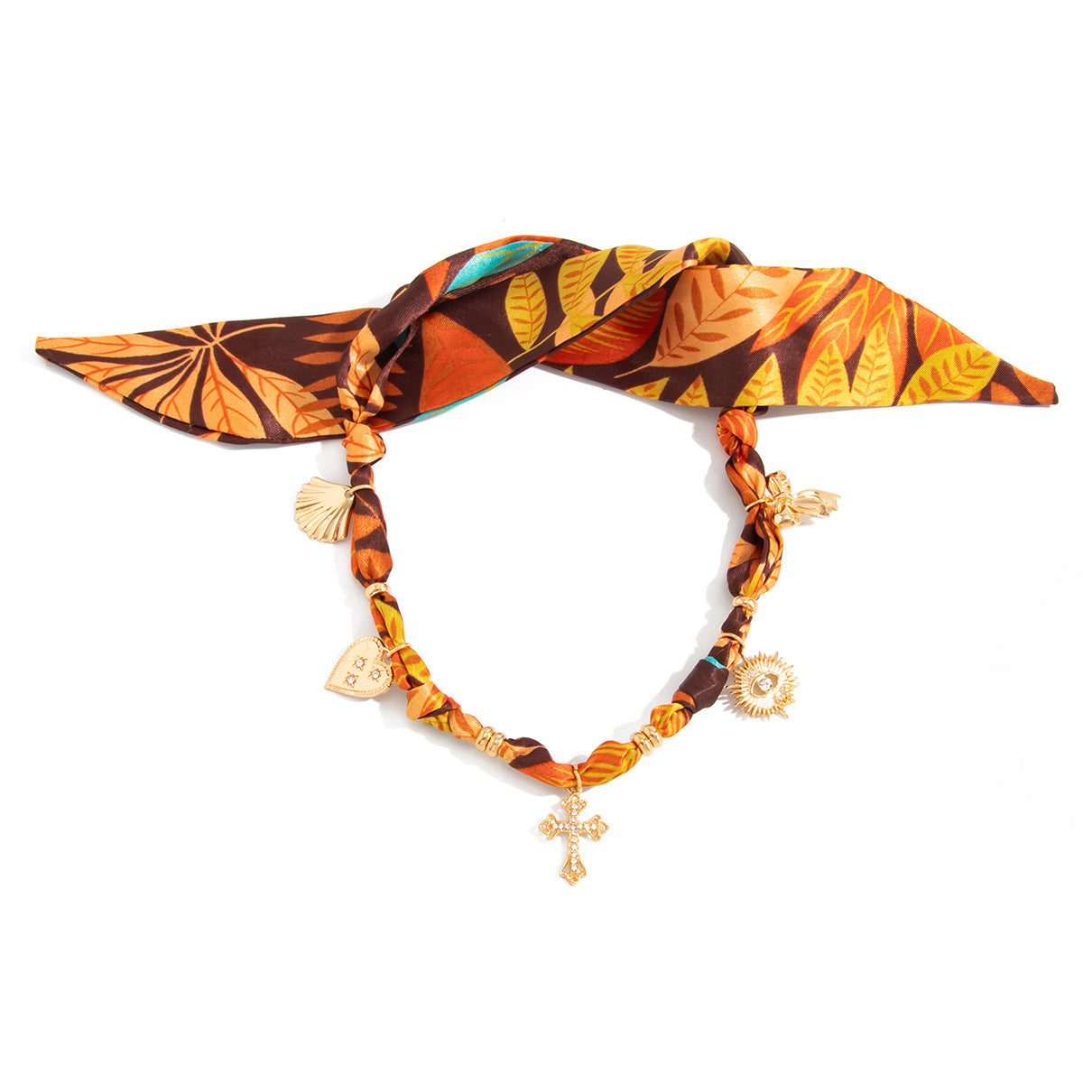 Fashionable Heart Cross Pendant Zinc Alloy Plated Necklace with Scarf Tie Design for Women