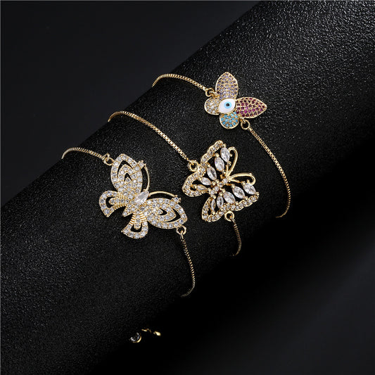 18K Gold Plated Brass Butterfly Geometric Bracelet with Cubic Zirconia for Women