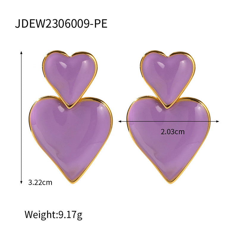 Minimalist 18K Gold Plated Heart Enamel Drop Earrings Stainless Steel Fashion Jewelry for Women