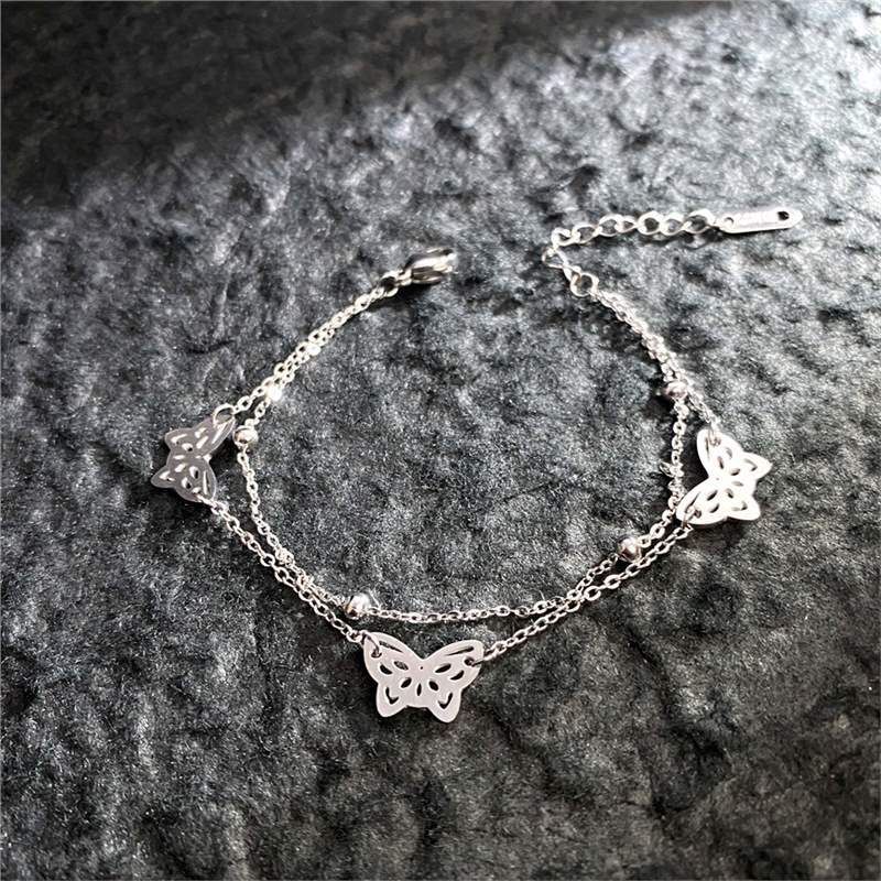Original Design Geometric Four-Leaf Clover Roman Numeral Double-Layer Bracelet in Titanium Steel with Gold Plating