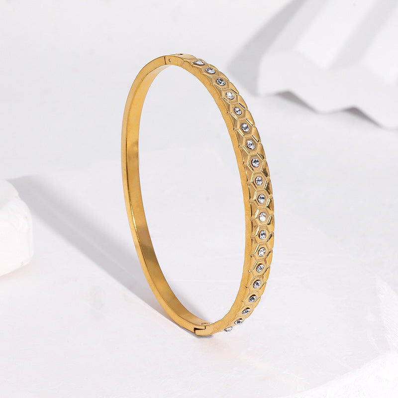 Minimalist Elegant Geometric Rhinestone Plated Stainless Steel Bracelet