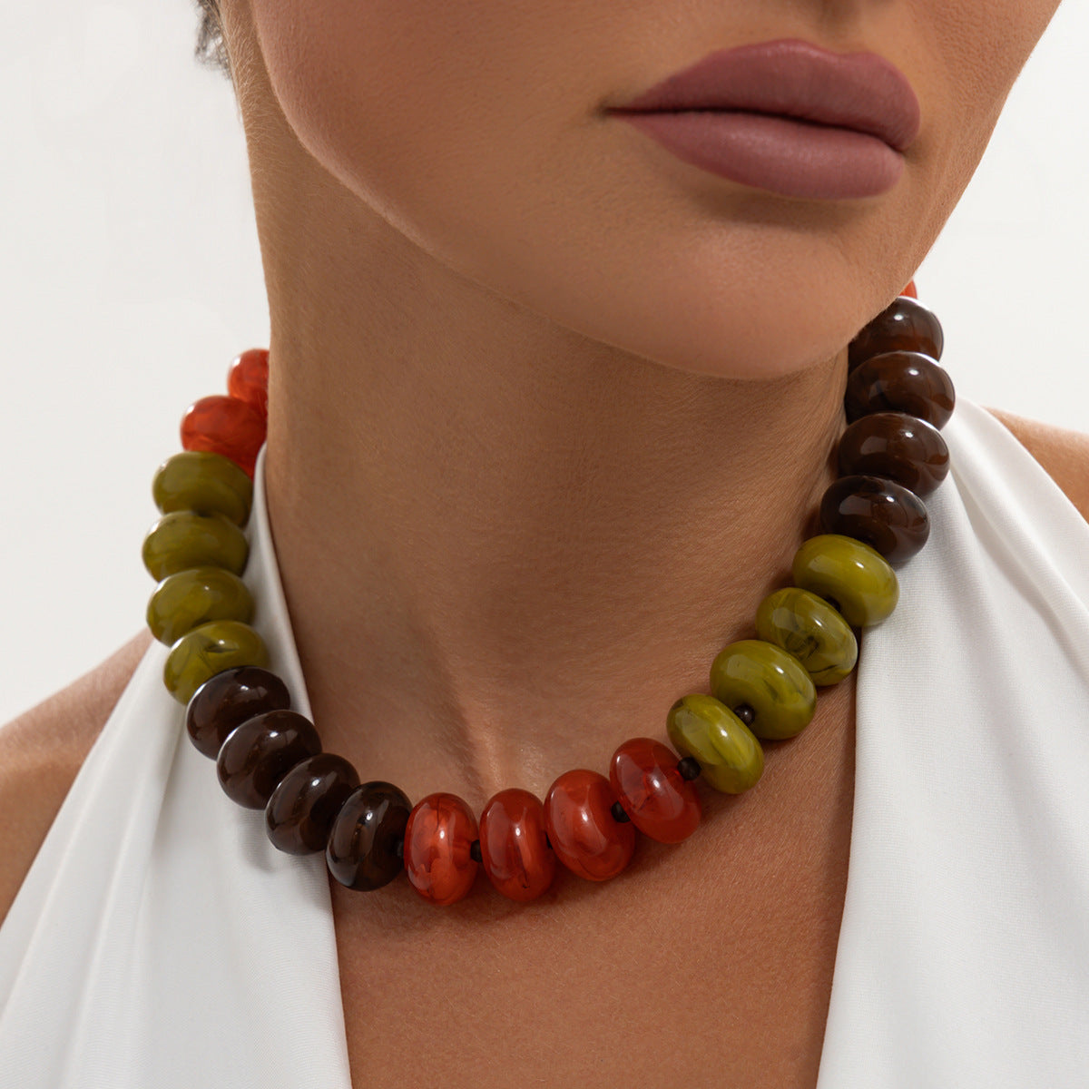 Bohemian Vintage Geometric Gradient Resin Beaded Necklace for Women