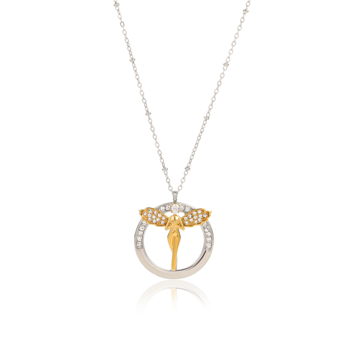 Elegant Angel-Shaped Stainless Steel Pendant Necklace with Zircon Inlay for Women, Plated Luxury Clavicle Chain